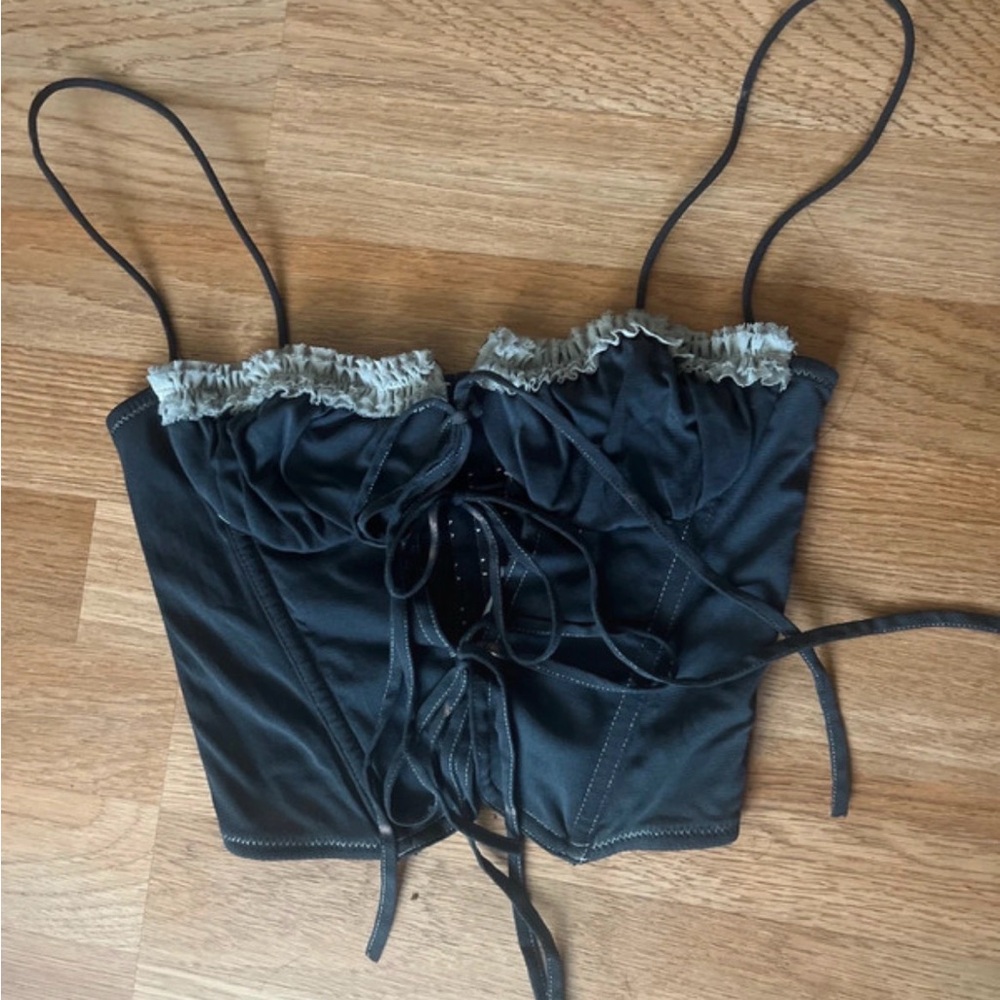 Gray corset Lace-Up Satin Bustier Top